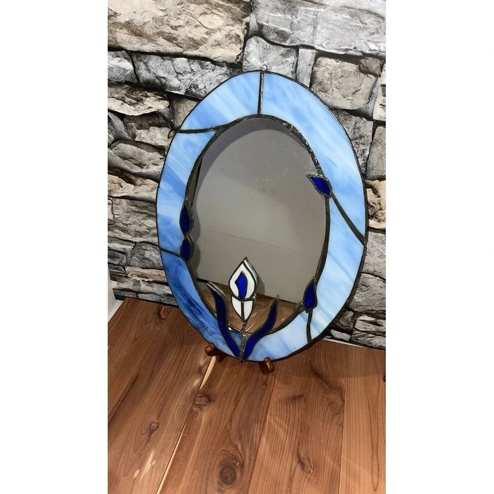 Vintage Stained Glass Oval Mirror